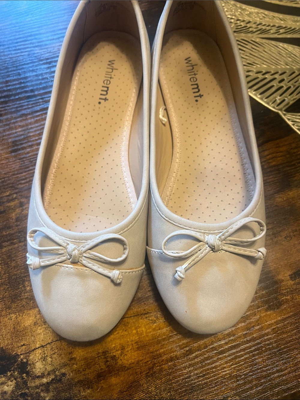 Temt Cream Ballet Flats with Bow Accent
